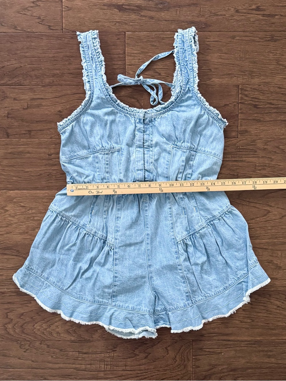 EUC Free People We The Free Nikita Romper Light Blue Denim Tie Back Size Small - Picture 3 of 8